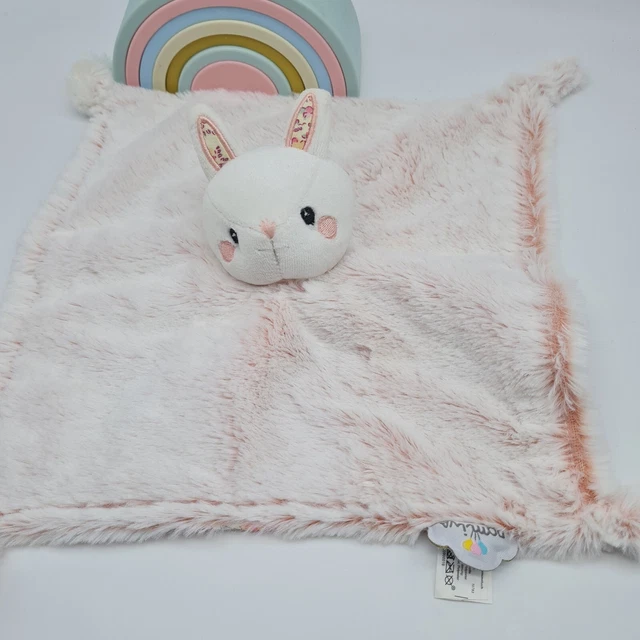 34 / Doudou Plat Lapin Rose Blanc Fourrure Domiva Dessous Fleur Liberty Noeud