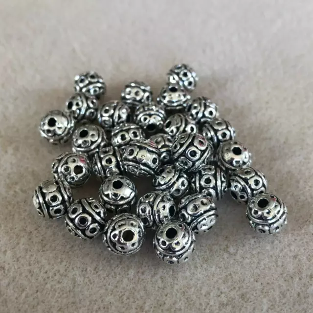 Cuentas espaciadoras redondas de metal estilo tibetano 8 mm tono plateado, fabricación de joyas, tienda del Reino Unido