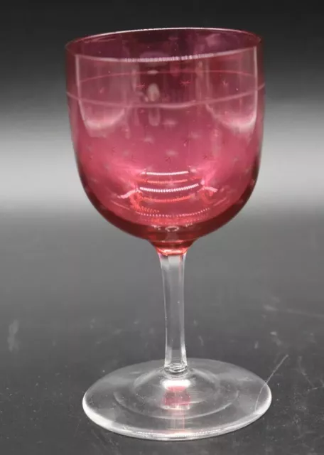Boston Sandwich Pontiled Cranberry Flint Glass Needle Engraved 4 3/4" Goblet