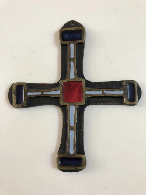 Pendentif Croix En Bronze émaillé - Design Vintage Années 50/60 - Occasion - Bijou Ancien