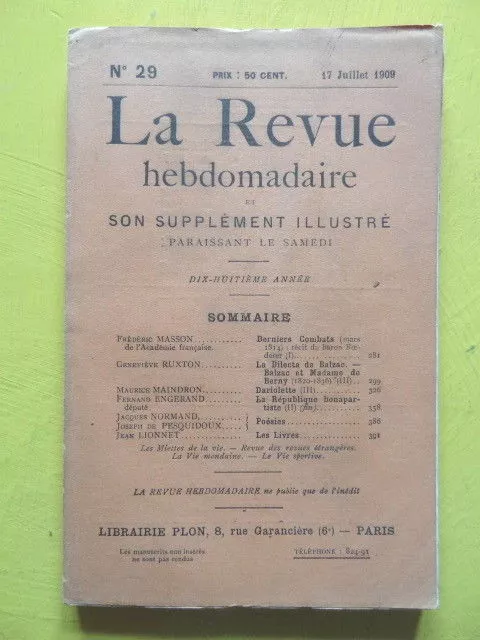 La Revue Hebdomadaire 1909 n° 29 Joseph de Pesquidoux Jacques Normand Poésies