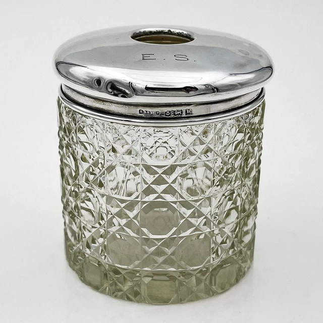 HAIR PIN JAR STERLING SILVER TOP GEORGE V Birmingham 1921 S Blanckensee & Son