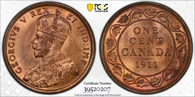 1911 Canada One Cent  Pcgs Ms65 Rb Certification #39520207