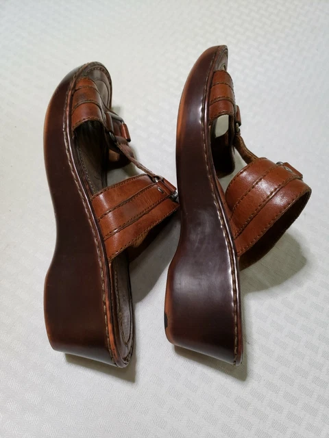 Born Womens Comfort Open Toe Sandal Slides Brown Leather Padded Footbed  Size 9