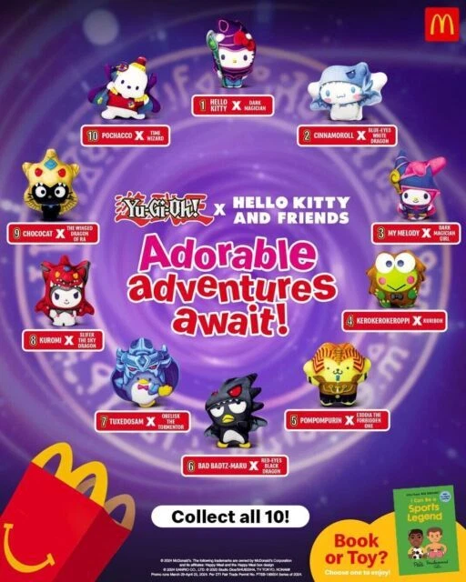MCDONALDS HAPPY MEAL Toy 2024 YuGiOh Yugioh Hello Kitty Plush Hangers
