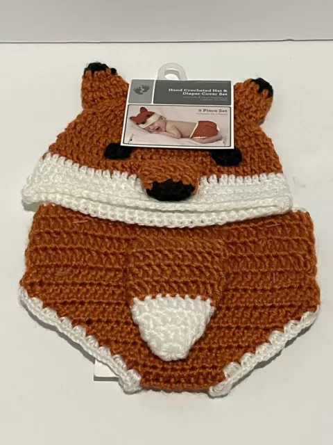 Baby Fox - Hand Crocheted Hat & Diaper Cover Set - Infant Size: 0 - 9 Months New