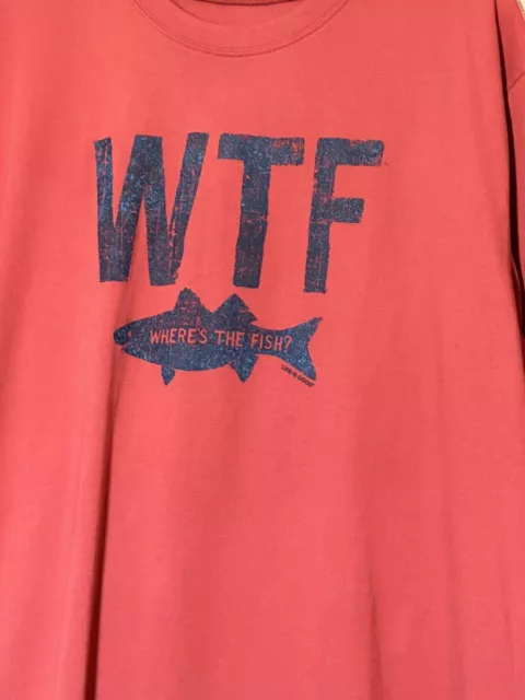 LIFE IS GOOD Mens WTF Wheres The Fish Short Sleeve Crusher T-Shirt Red Size XL