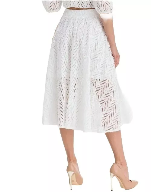 Guess Women's Najm Skirt white midi high waisted lace size s 6 RRP £233