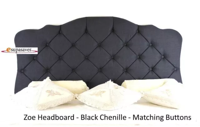 Zoe Chenille Headboard All Sizes & Colours Diamante Buttons  French Collection