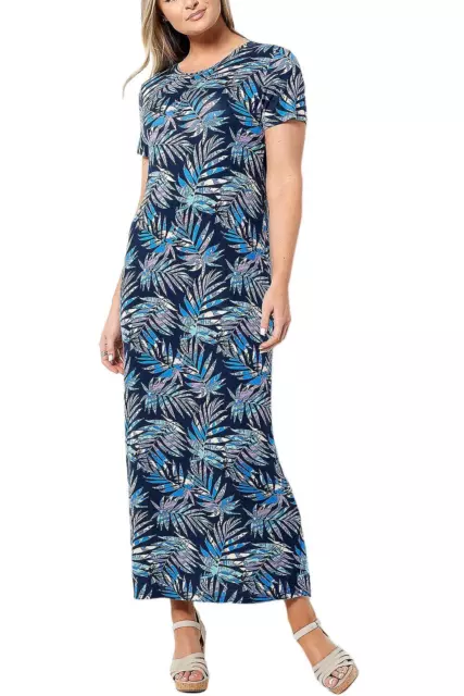 AnyBody Drapey Knit Printed Maxi Dress Navy Palm