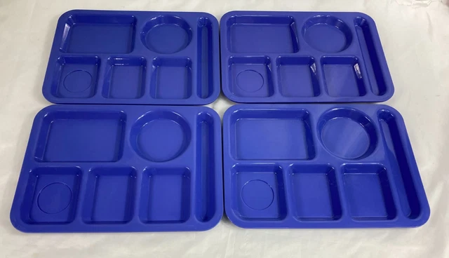Cafeteria Lunch Food Trays 6 Compartments Stackable Set of 4 in Blue by GET