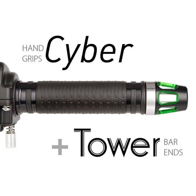 KiWAV Motorcycle Cyber Grips Black with Tower Bar Ends Gold/Silver