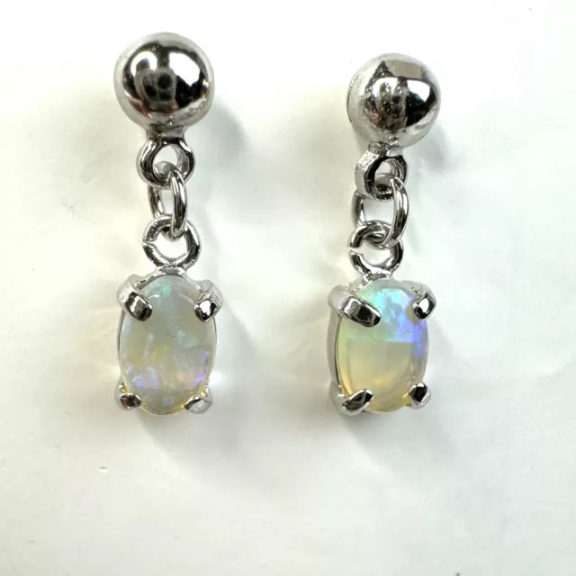 Australian Natural Solid Crystal Opal Earrings Sterling Silver 925 Dangle