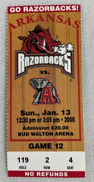 2008 01/13 Alabama at Arkansas Basketball Ticket-Alonzo Gee