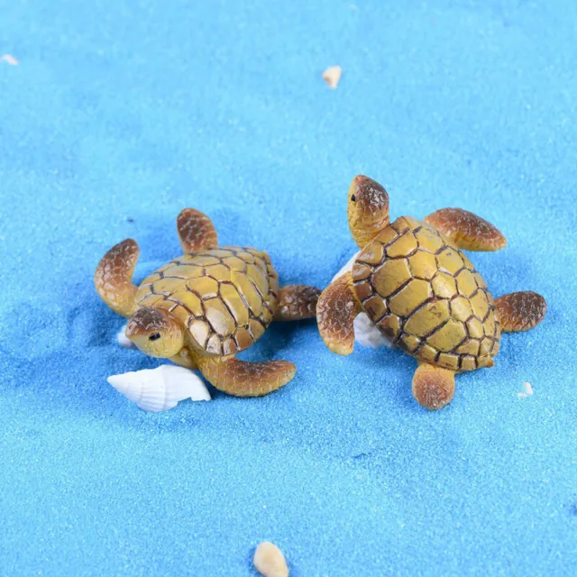 2Pcs Mini Sea Turtle Model Resin Turtle Figurines Fish Tank Miniature De#km