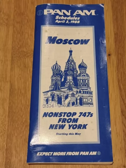 PAN AM Moscow Timetable Schedules April 3, 1988 very rare collectible | Flugplan