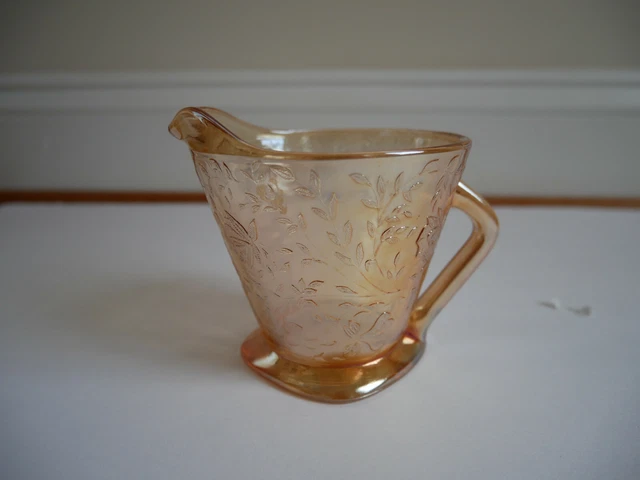 Vintage Depression Glass Cream Pitcher Amber Gold Floral Pattern