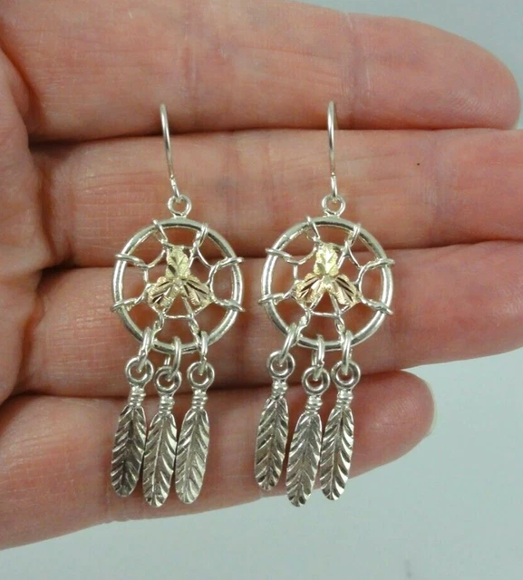 Landstrom's Sterling Silver & 12K Black Hills Gold Leaves Dreamcatcher Earrings