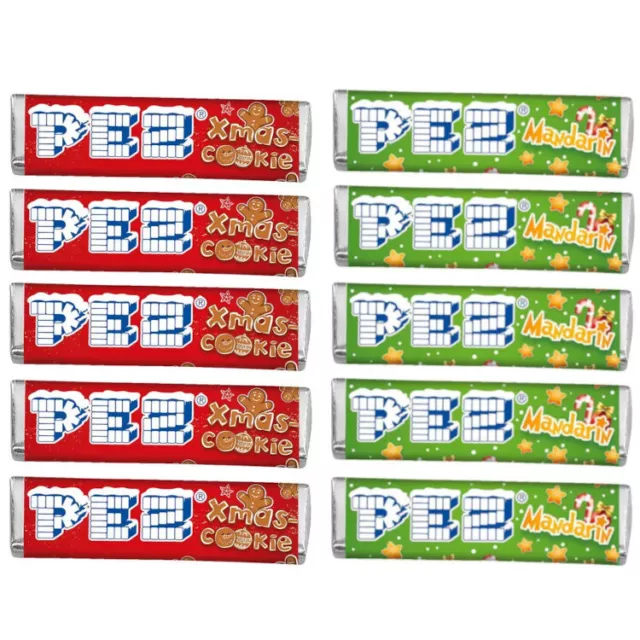 Set of 5 Ltd European Christmas PEZ Candy Rolls / Refills: Xmas Cookie, Mandarin