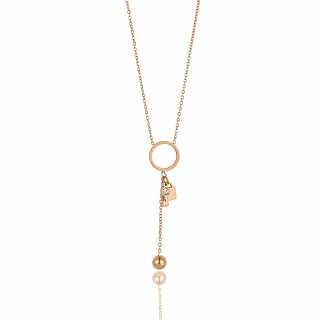 Genuine Women 18K Solid Rose Gold Circle Hanging Beads Necklace Pendant