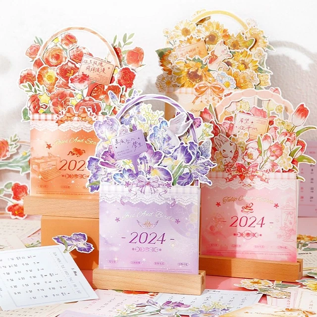 Desk Calendar Bloomy Flowers Desk Calendar Desktop Flip Calendar  Office