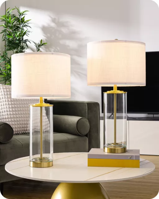 EDISHINE 2 Packs Glass Table Lamp Tall Bedside Lamp for Living Room DIY Fillable