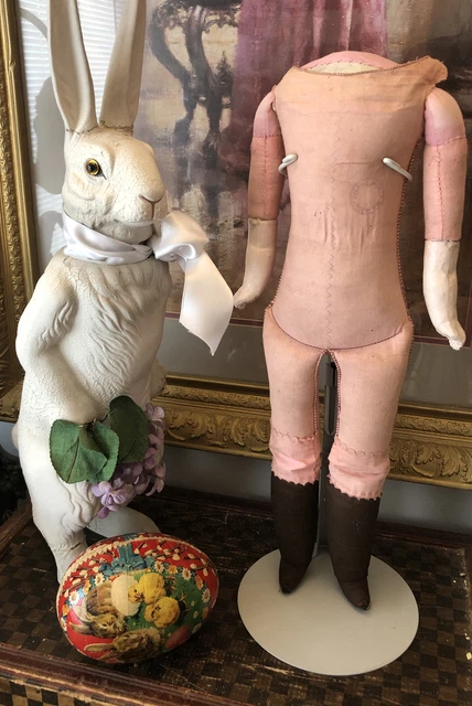 Antique GERMAN Stamped Germany Pink Cloth Body For China/Paper Mache Doll