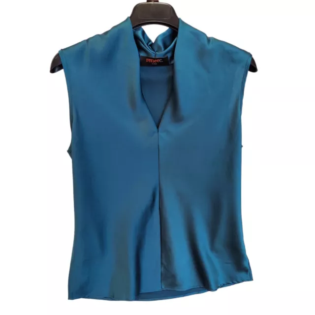 Tank Top Medium Teal Blue Womens Sleeveless Blouse V Neck Silk Pullover New