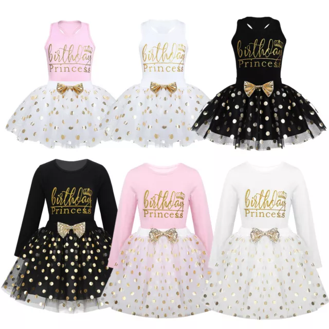 Infant Baby Girl Birthday Princess Outfits Tops+Polka Dots Skirt Set Kid Dresses