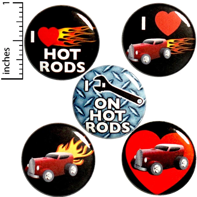 Hot Rod Buttons for Backpacks Lapel Pins Vintage Cars Gift Set 5 Pack 1" P13-5
