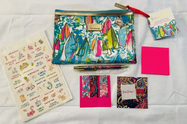 Lilly Pulitzer Agenda Bonus Pack PEN STICKERS Beach & Bae Gift Case New w/Tags