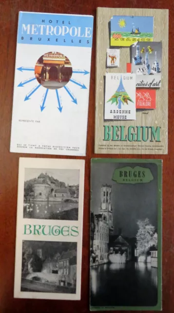 Belgium Travel Brochures Brussels Zeebrugge Bruges 1930-50's lot x 4 w/ maps