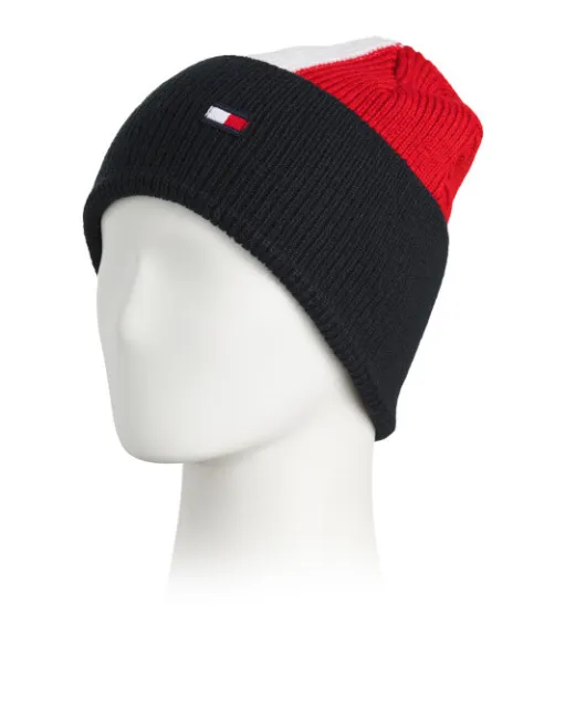 Tommy Hilfiger Flag Beanie NWT Colorblock Red White Blue Rib Cuff Thermal Winter