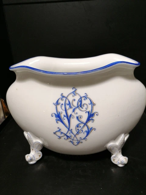 Jardinière centre de table XIXème coupe en verre bleu Napoléon III - Décoration