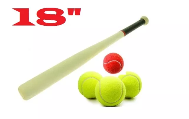 18" Wooden Rounders Baseball Bat Garden Fun Play Set Free Tennis Play Balls