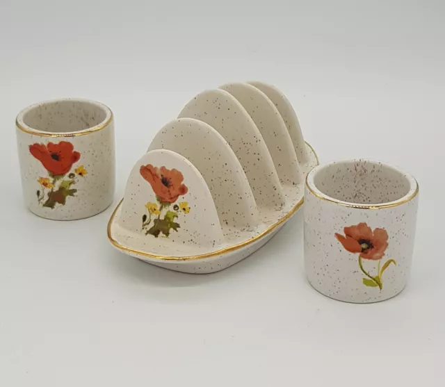 Rare,Discontinued Poppy Pattern Kernewek Pottery Cornwall Toast Rack & Egg Cups.