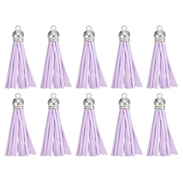 30Pcs 2.2" Leather Tassels Keychain Charm with Silver Cap for DIY, Light Purple