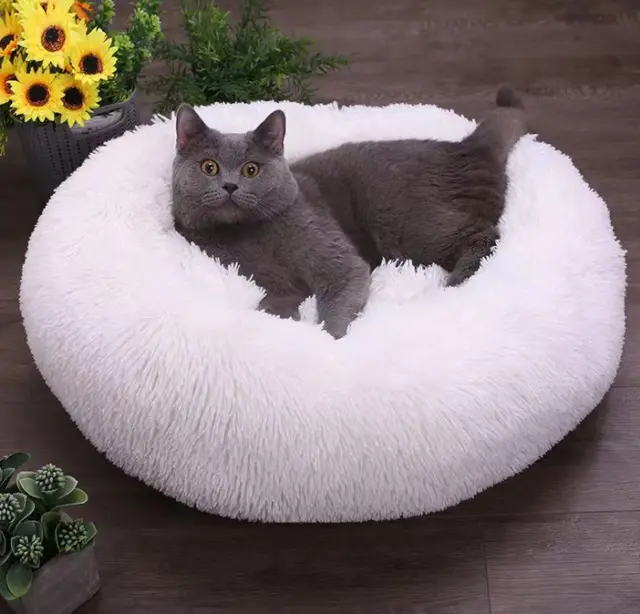 Donut Plush Pet Dog Cat Bed Fluffy Soft Warm Calming Sleeping Kennel Nest mat 2
