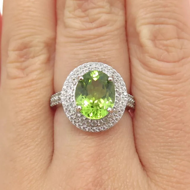 925 Sterling Silver Real White Topaz & Peridot Gemstone Ring Size 7
