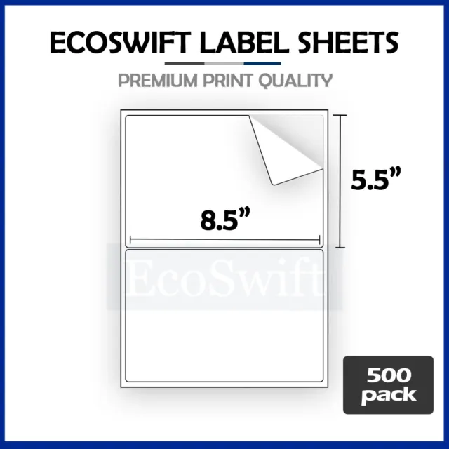 1000 Premium 8.5" X 5.5" Half Sheet Self Adhesive Shipping Labels - EcoSwift