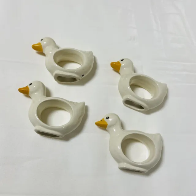 Ducks Napkin Rings Set of 4 Ceramic Signed Spring Garden Tea Party Vintage