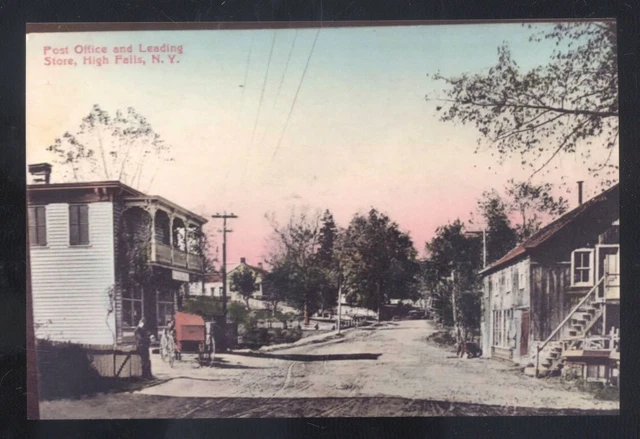 High Falls New York Downtown Street Scene Ny Stores Dirt Postcard Copy