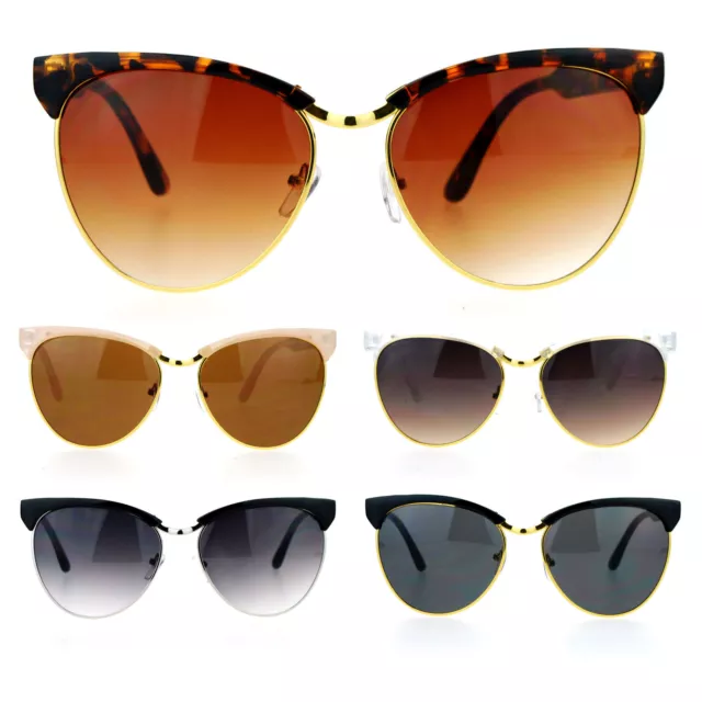 SA106 Retro Womens Oversize Cat Eye Half Rim Designer Sunglasses