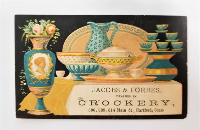 1880 antique JACOB & FORBES hartford ct victorian card CROCKERY GLASS CUTLERY