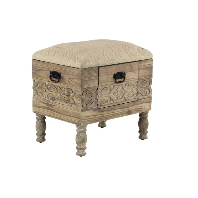 Beige Wood Farmhouse Storage Stool 21 x 21 x 16 Brown
