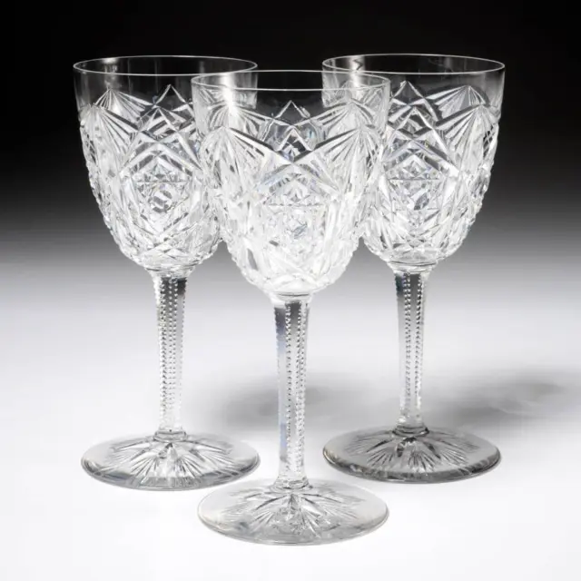 Baccarat Lagny Clear Crystal Art Deco Cut White Wine Port Glasses 3pc 5.75"