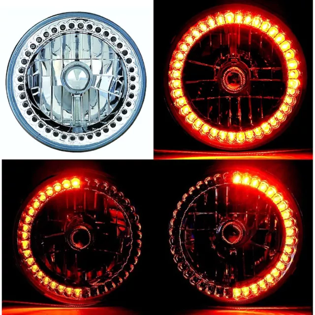 7" H6024/6014 Amber LED Angel Eye Ring Halo Headlight Blinker Turn Signal Light