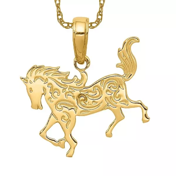 10K Yellow Gold Horse Necklace Charm Pendant