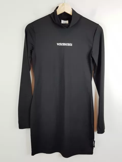 VETEMENTS Demna Gvasalia | Womens Black Logo Mini Dress RARE [ Size L or AU 14 ]