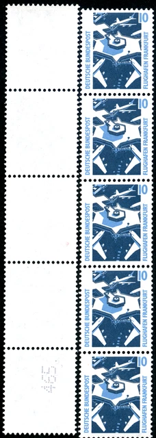 Bund 10 Pf, MiNr 1347y Mischpapier mit wenig Melierfasern, 5er Streifen, **